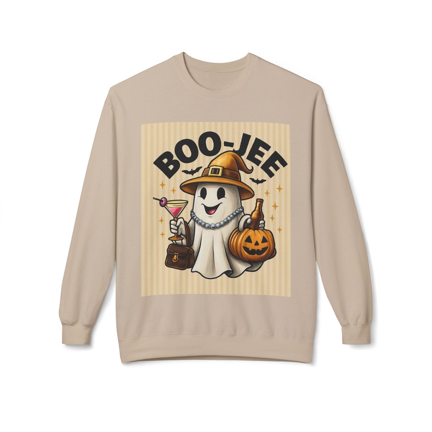 Boo-Jee Ghost Crewneck Sweatshirt, Halloween Sweater, Unisex Fleece Top, Festive Lounge Wear, Cute Ghost Apparel