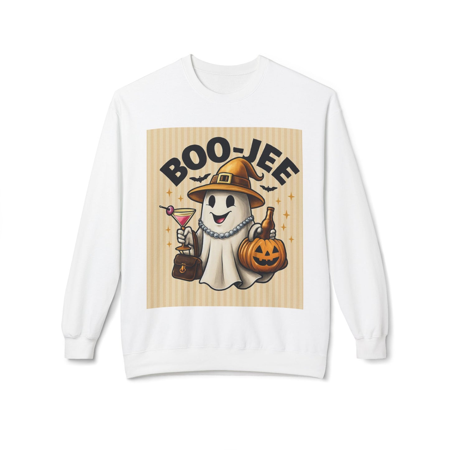 Boo-Jee Ghost Crewneck Sweatshirt, Halloween Sweater, Unisex Fleece Top, Festive Lounge Wear, Cute Ghost Apparel