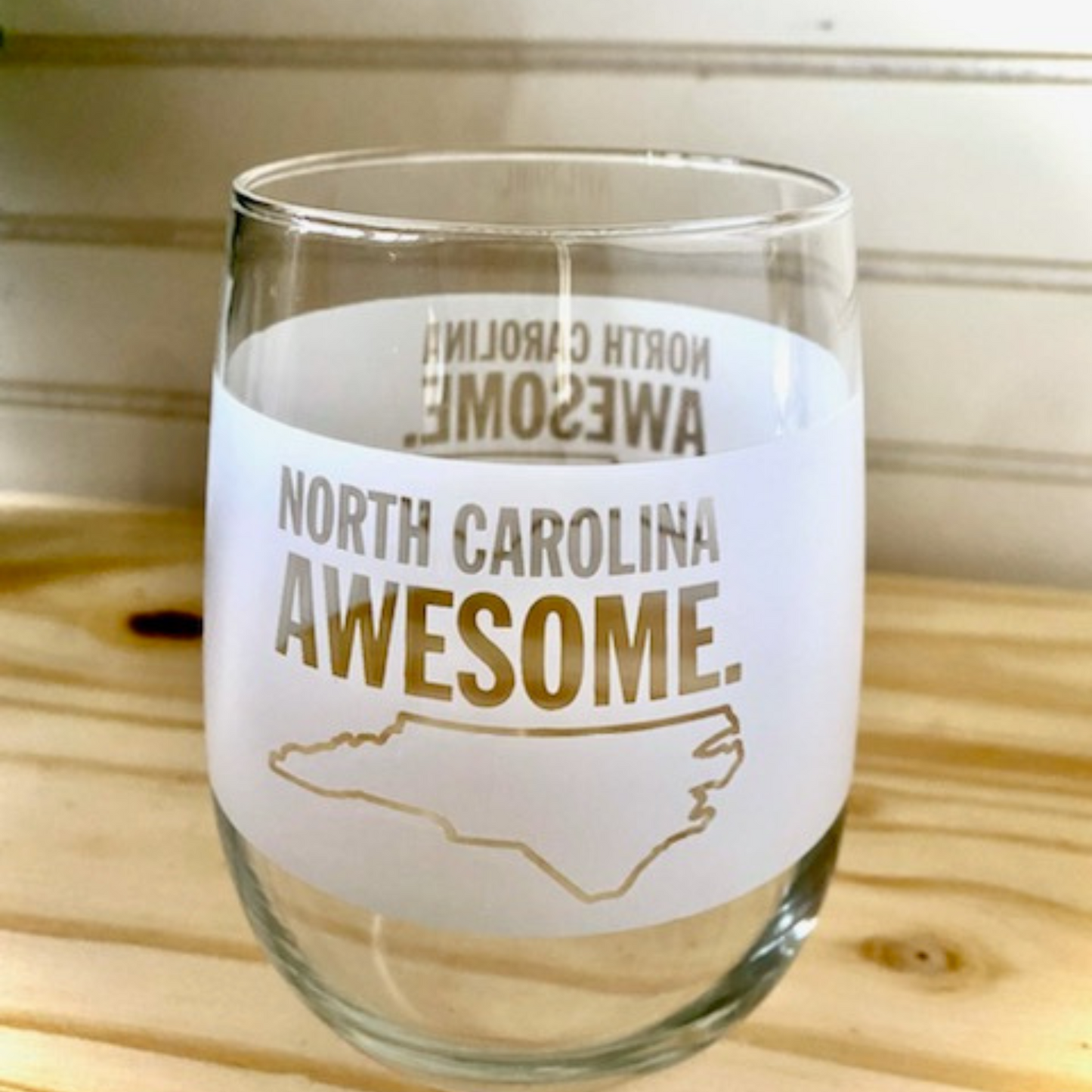 NC- North Carolina Awesome Stemless Wine Glass