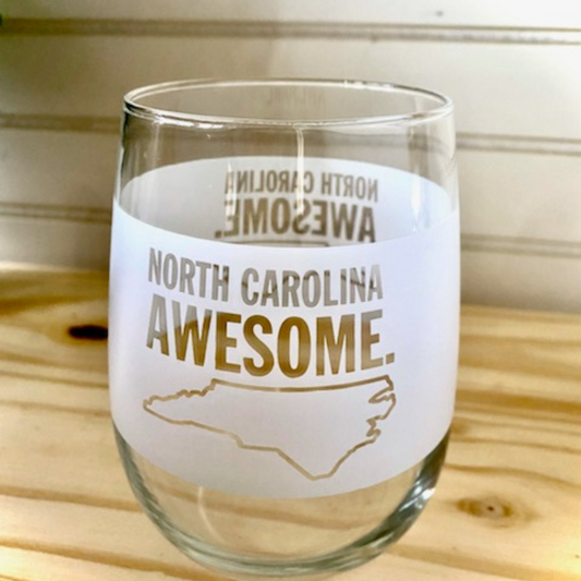 NC- North Carolina Awesome Stemless Wine Glass